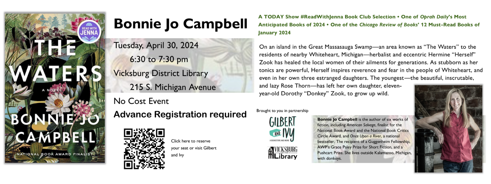 Local author Bonnie Jo Campbell will visit the VDL on April 30