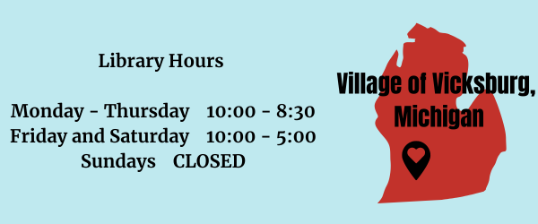 Library Regular Hours Monday-Thursday 10:00-8:30 Friday and Saturday 10:00-5:00 Sundays CLOSED.